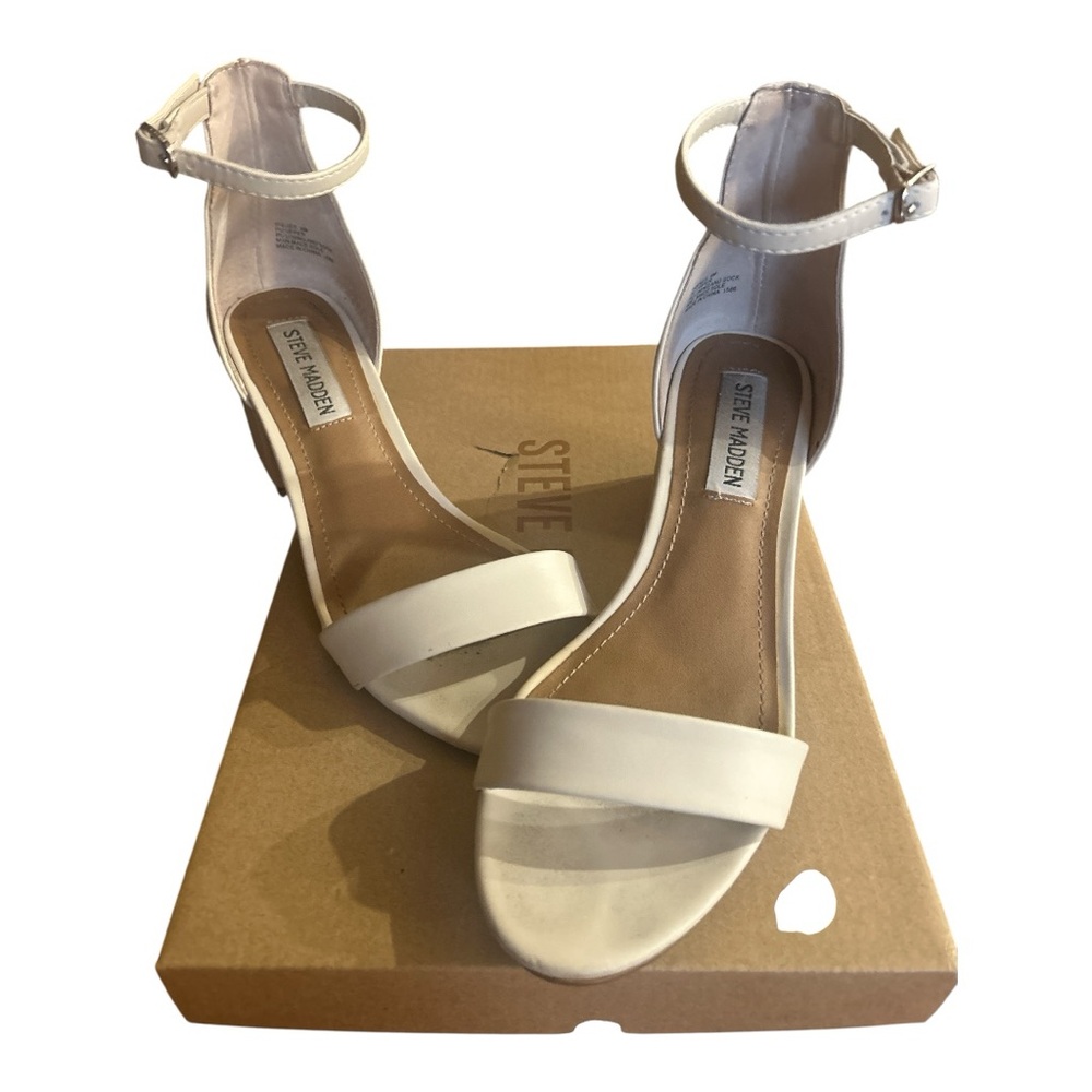 Steve Madden Cream Chunky 1.5 inch Heels Elegant Strappy Design